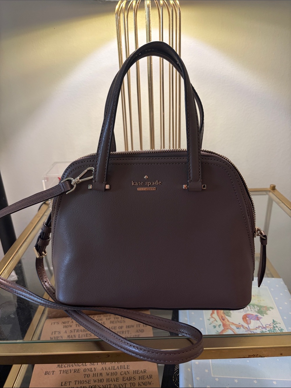 Kate Spade Small Dome Top Handle Cross Body Bag in Taupe